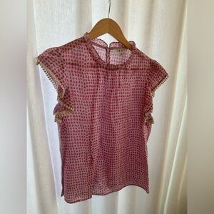 THML Red and Pink Patterned Ruffle Sleeve Blouse